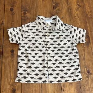 Janie and Jack short sleeve button down shirt tan and brown Dino print size 3-6M